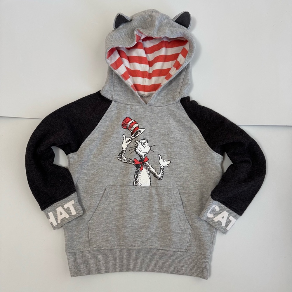 Dr. Seuss Gray and Black Cat in the Hat Hoodie sweatshirt with ears, 4T